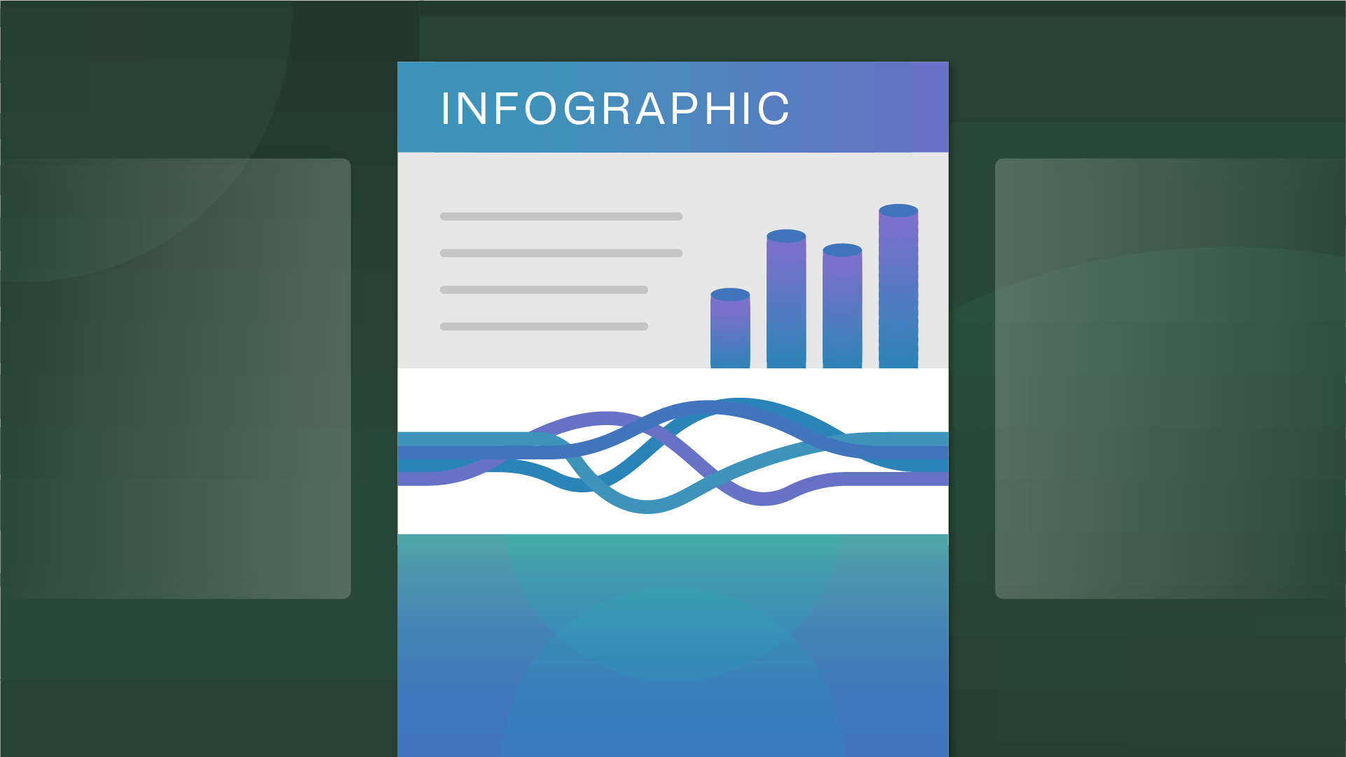 Infographic document illustration atop a multi gradient green background
