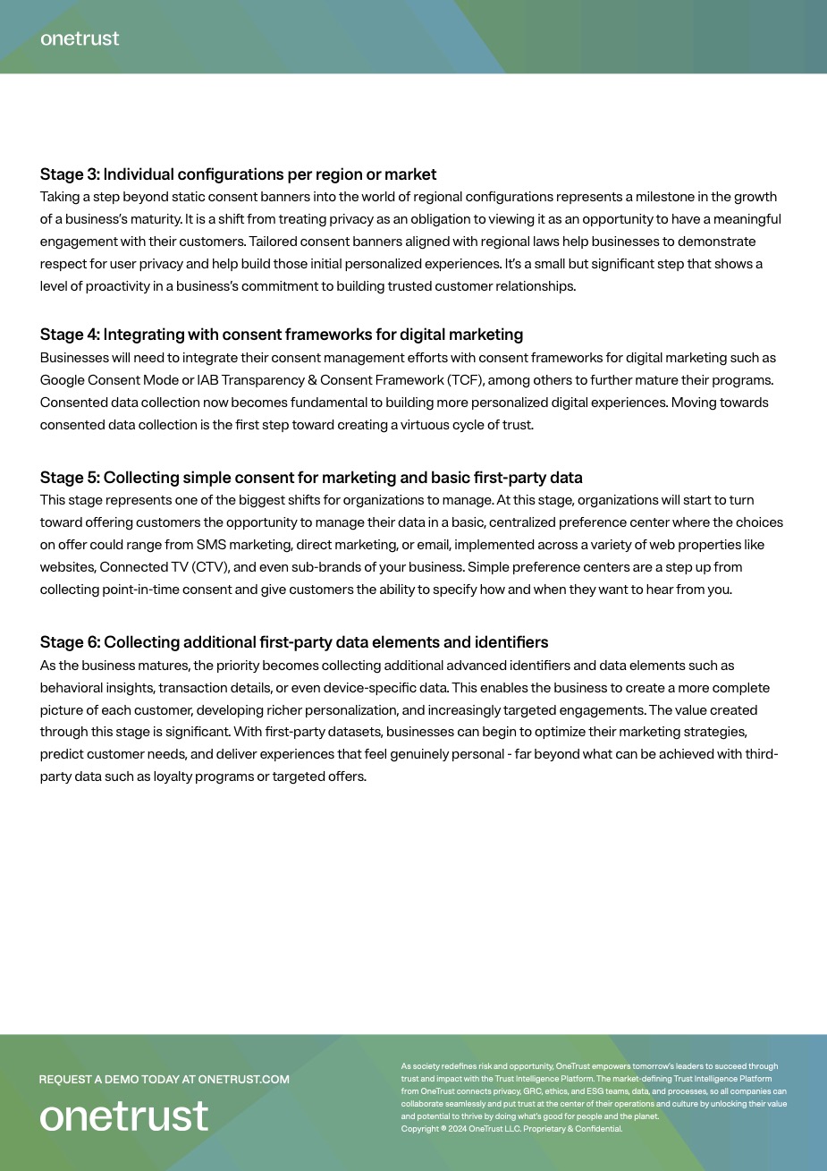 An overview of the Consent & Preferences Maturity Model data sheet page 2